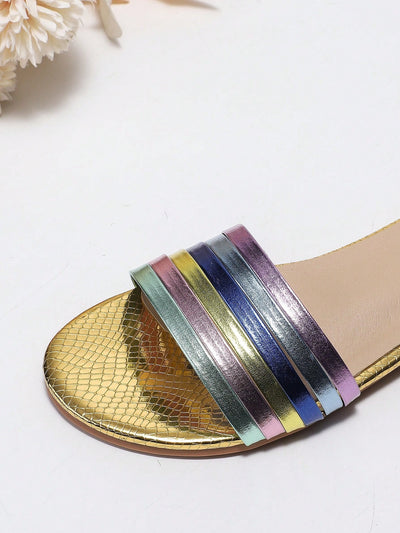 Multicolor Metallic Band Flat Sandals: Comfortable and Slip-Resistant Independence Day Shoes