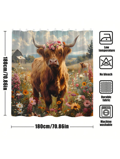 Rustic Highland Cow Shower Curtain for Farmhouse Bathroom Decor