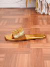 Golden Summer: Women's Stylish Flat Sandals with Word Strap - Perfect for Vacations!