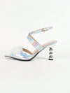 Silver Laser Snake Pattern High Heels: Elegant Spring/Summer Footwear with Imitation Pearl Acrylic Flower Decor