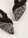 Bohemian Chic: Black and White Woven Face Flat Shoes with Pom Pom Tassel Decoration