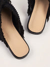 Bohemian Chic: Black and White Woven Face Flat Shoes with Pom Pom Tassel Decoration