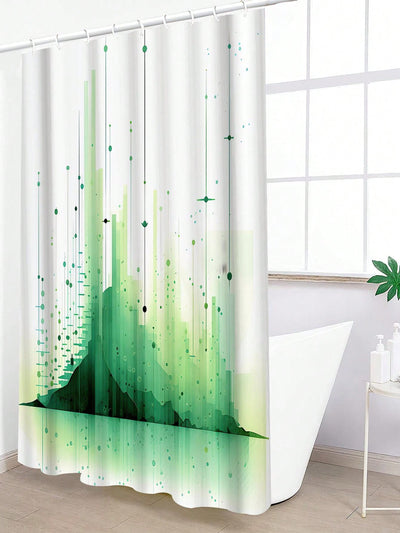 Green Oasis: Modern Polyester Waterproof Shower Curtain for Stylish Bathroom Decor