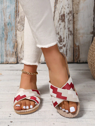 Red Crisscross Band Linen Slippers: A Stylish Summer Couple's Choice