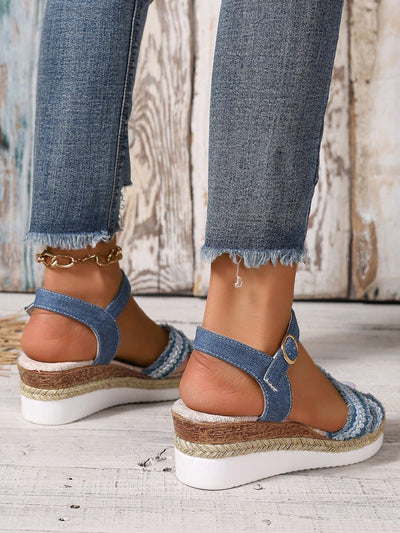 Denim Vacation Style Wedge Sandals: Lightweight Comfort with High Heel Platform