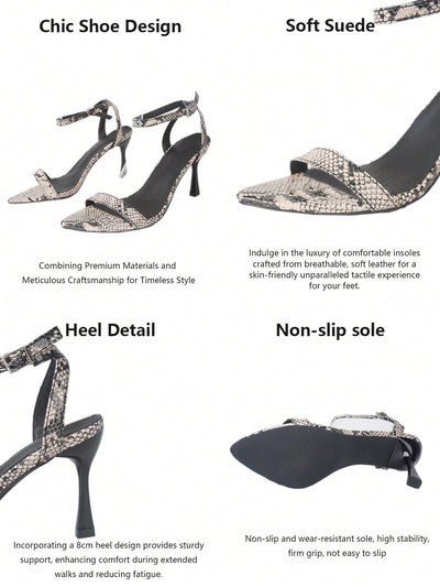 Slither into Style: Women's Elegant Snake Print Stiletto Sandals for Summer