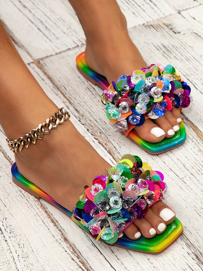 Rainbow Sparkle: High-End Comfort Women's Slippers for Summer