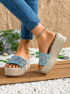 Chic Women's Fashion Sandals: Rope Wedge Heel, Furry Ball Decor, Ankle Strap