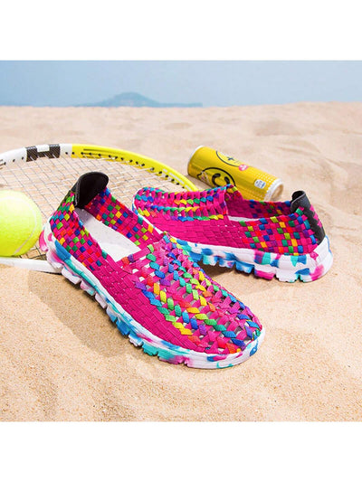 Rainbow Comfort: Women's Lightweight Slip-On Peas Shoes for Summer