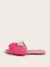 Coral Pink Bohemian Flats: Tassel-Trimmed Sandals for Women