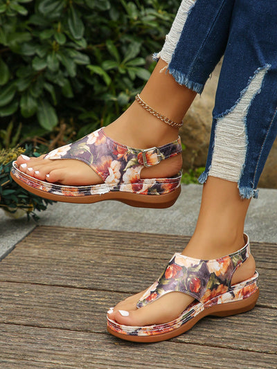 Summer Chic: Women's Floral Print Wedge Heel Peep Toe Sandals