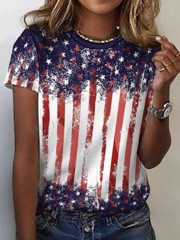Show off your American pride with our Country Style Loose Fit <a href="https://canaryhouze.com/collections/tshirt" target="_blank" rel="noopener">T-Shirt</a> featuring a bold American flag print. Made with a comfortable loose fit design, this short sleeve t-shirt is perfect for everyday wear while showcasing your patriotism.