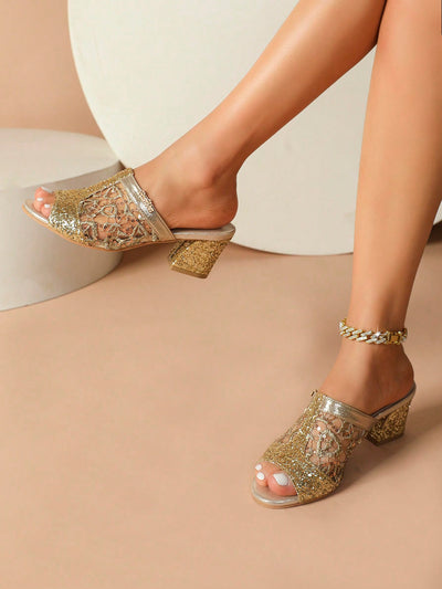 Shimmering Style: Women's Fashionable High Heel Sparkly Sandals