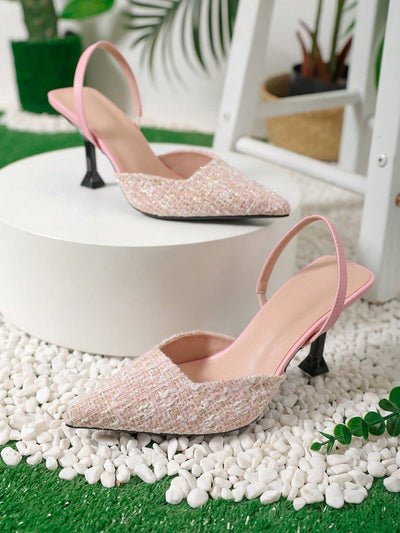 Pretty in Pink: Women's High Heel Pointed Woven Sandals