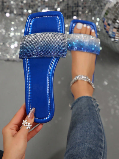 Stylish Gradient Rhinestone Flat Sandals: Step into Summer with Sparkle!