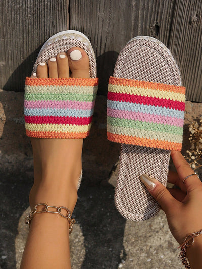 Colorful Comfort: Women's Casual Flat Platform Sandals with Weave Rope and Thick Outsole