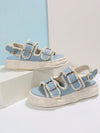 Light Blue Beach Double Buckle Flat Sandals: Stylish Slip-on Footwear for Fashion-Savvy Women