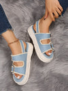 Light Blue Beach Double Buckle Flat Sandals: Stylish Slip-on Footwear for Fashion-Savvy Women