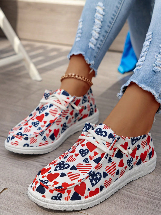 Celebrate your love for the country with our Independence Day Printed Heart-Casual Sports <a href="https://canaryhouze.com/collections/women-canvas-shoes" target="_blank" rel="noopener">Shoes</a>. Made with comfort in mind, these flat canvas loafers are perfect for all-day wear. Show off your patriotic spirit while staying stylish and comfortable.