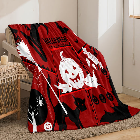 Halloween Magic: Pumpkin Wizard Hat Black Cat Print Flannel Blanket - A Versatile and Cozy Gift for all Seasons