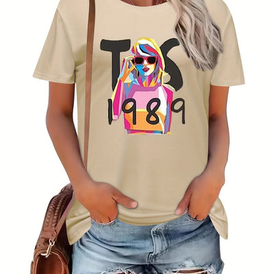 1989 Print Crew Neck T-Shirt: A Stylish and Casual Top for Women's Spring/Summer Wardrobe