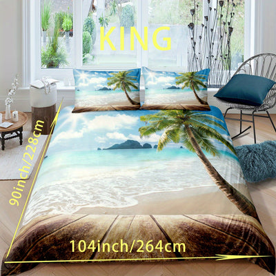 Sunny Beach Palm Tree Duvet Cover Set: Embrace the Tropical Vibes in Your Bedroom