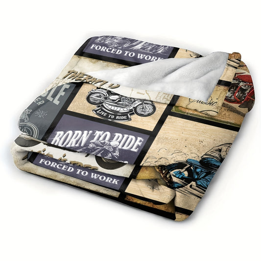 This vintage motorcycle blanket, perfect for a motorcycle lover's birthday or special occasion, boasts a unique old-fashion print, perfect for any biker fan. Soft and comfortable, this blanket is sure to become a treasured keepsake.