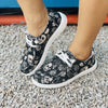 Skull And Flower Pattern Women's Comfy Canvas Shoes - Low-Top Slip-On Halloween Shoes for Lightweight Comfort