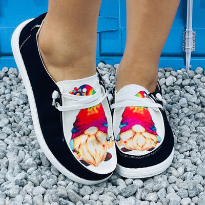 Festive Fun: Women's Cartoon Print Slip-On Shoes - Lightweight, Comfy, and Versatile Low-Top Christmas Shoes