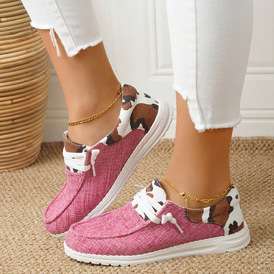 Trendy Cow Pattern Women's Canvas Shoes - Comfortable Lace Up Outdoor Shoes for Casual Wear