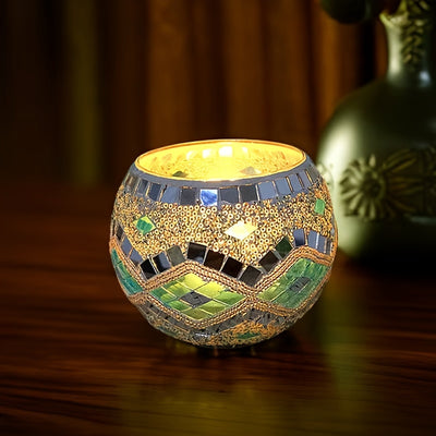Mosaic Glass Candle Holder: Enhance Your Dinner Setting with Elegance and Intimacy
