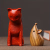 Captivating Green Sandalwood Cat and Mouse Solid Wood Carving: Exquisite Art Piece for Pet Lovers and Wood Art Enthusiasts