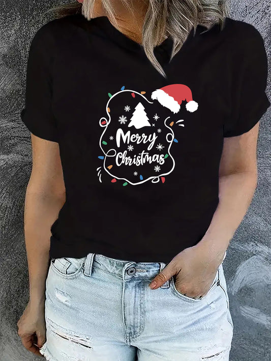Get into the holiday spirit with our Festive Cheer: Merry Christmas T-Shirt! This stylish summer/spring casual top is perfect for women's clothing. Spread joy and cheer while staying comfortable and fashionable. Available now for a limited time.