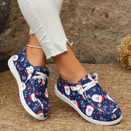 Perfect for the festive season, these women's canvas shoes combine style and comfort. The slip-on loafers feature a Santa Claus print and round toe design. Enjoy a secure fit with the low-top flat sneakers.