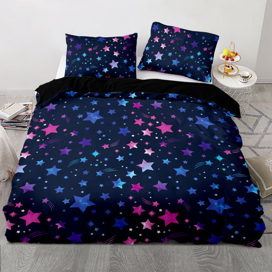 This Star Print Bedding Set is perfect for kids and families. Crafted from soft, breathable material, it includes one duvet cover and two pillowcases for maximum comfort and minimal fuss. The star prints bring a playful and cheerful touch to any room.