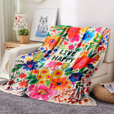 Vibrant Flannel Blanket: Hand-Painted Floral Pattern for Comfortable Indoor and Outdoor Use