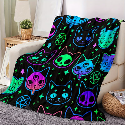 Cute Cartoon Witch Cat Print Blanket: Stay Cozy and Stylish!