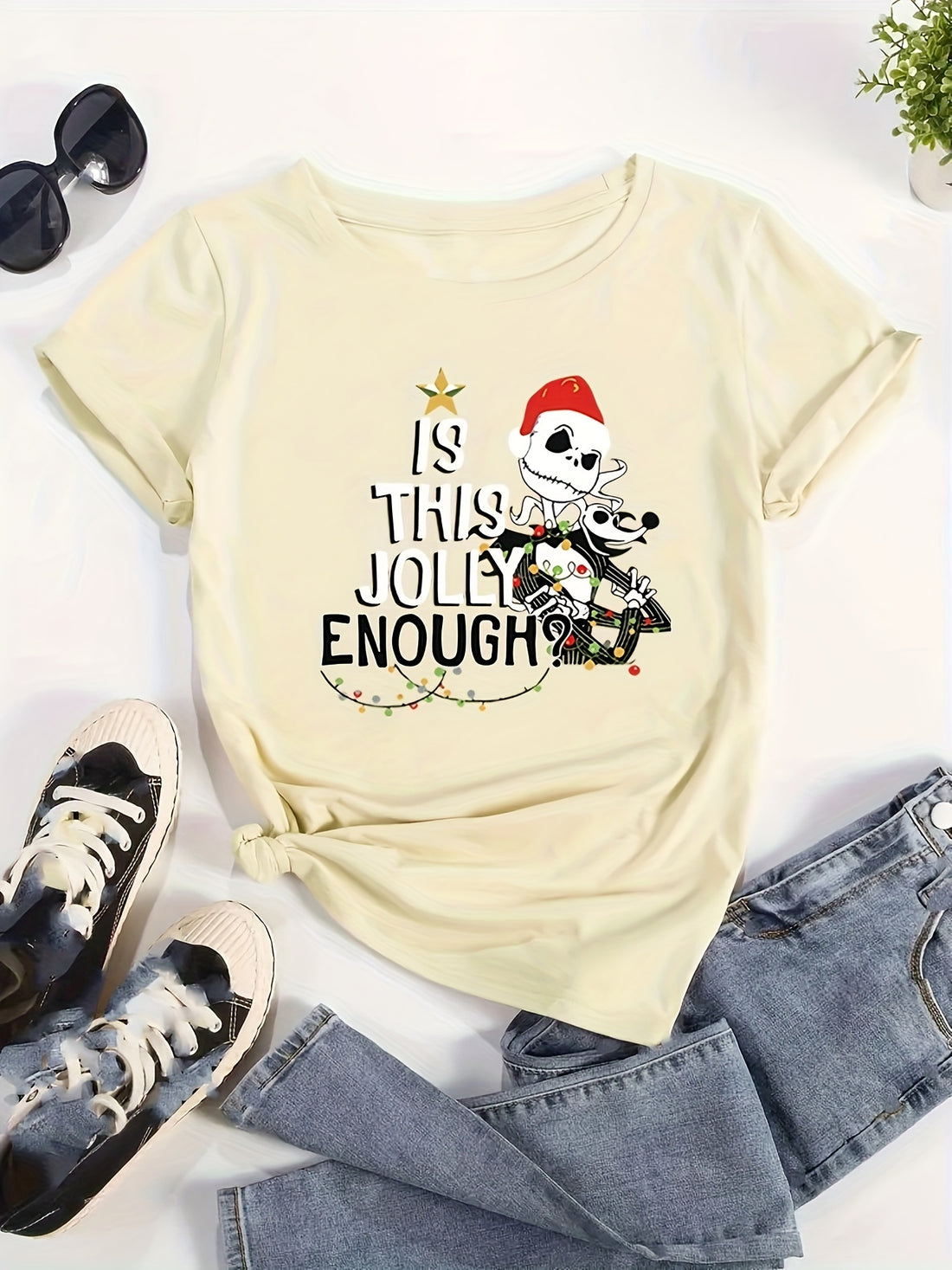This Christmas Skeleton T-Shirt is sure to add some festive fun to your wardrobe. Crafted from 100% cotton, it's designed with a classic fit, short sleeves, and a ribbed crew neckline, making it comfortable and stylish. With a festive skeleton graphic, this t-shirt is the perfect way to get into the holiday spirit.