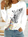 Giraffe Chic: Stylish Long Sleeve Crew Neck T-Shirt for Women's Spring/Fall Wardrobe