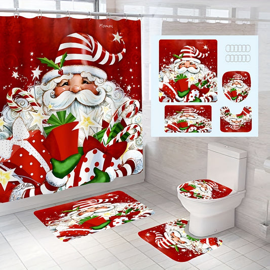 Spruce up your bathroom this Christmas with Santa Claus Shower Curtain Set. This set is crafted from 100% polyester and features a festive, jolly Santa Claus face design. Enhance your bathroom with this unique holiday décor that is sure to bring a festive atmosphere.