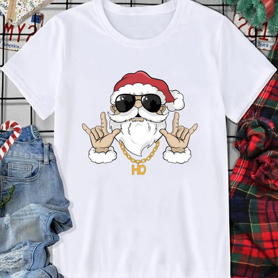 Santa Claus Men's Casual T-Shirt: Festive Cartoon Graphic Tee for All-Out Holiday Cheer