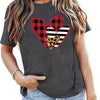 Leopard & Plaid & Striped Heart Tshirt for Women, Casual Short Sleeve Crew Neck T-shirt, Women's Clothing