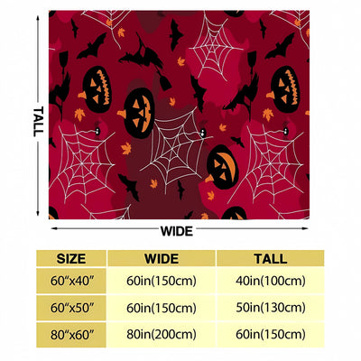 Pumpkin, Bat and Spider Web Print Throw Blanket - Warm and Comfortable Flannel Blanket for Sofa, Bed, Couch, Office - Multi-Purpose Blanket - Perfect Halloween Decor and All-Season Gift