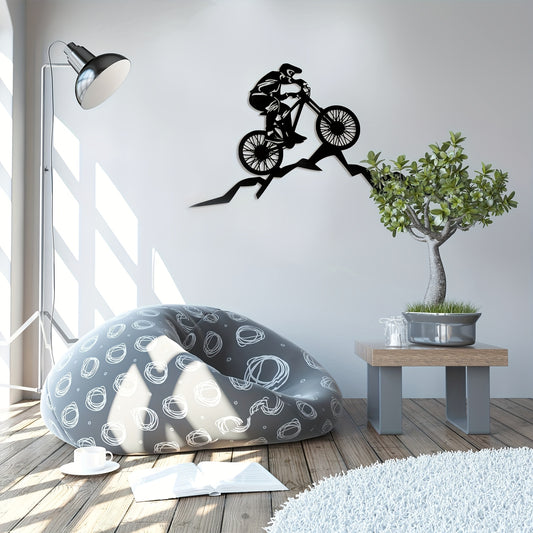 Eye-Catching Mountain Biker Metal Wall Art: Fade-Resistant and Rust-Free Aluminum Composite Wall Decor for Adventurous Spaces