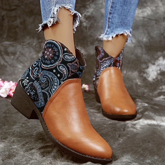 Step out in style with these Trendy Tribal Chic Women's Retro Ankle Boots. Featuring vintage Western vibes and chunky heels, these stylish boots are sure to give you a unique look. The perfect combination of fashion and functionality, these ankle boots are a must-have for any wardrobe.