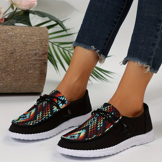 Experience the comfort of superbly crafted Women's Color Geometric Canvas Shoes. Designed with a lightweight canvas fabric, these shoes provide a comfortable and stylish look for any occasion. Their durable sole and supportive footbed provide optimal traction for a pleasant walking experience.