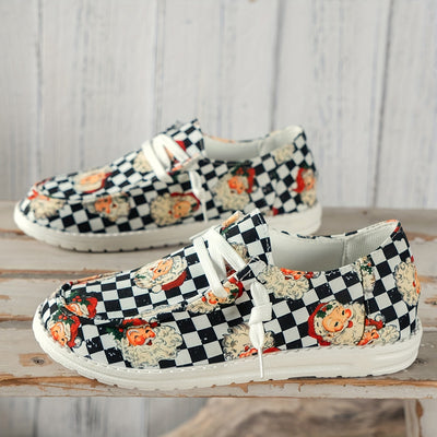 Playful and Festive: Women's Cartoon Santa Claus Print Slip-On Shoes for a Comfy Christmas