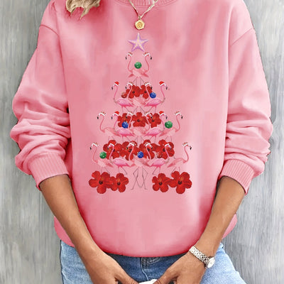 Festive Flamingo Delight: Christmas-themed Women's Sweatshirt perfect for Fall and Winter season