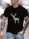 Christmas Deer Creative Pattern Men's T-Shirt: A Stylish Crew Neck Top for Outdoor Summer Wear