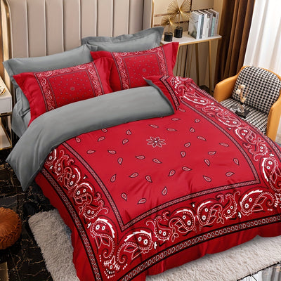 Floral Print Cowboy Square Scarf Duvet Cover Set: Traditional and Comfortable Bedding for Your Bedroom or Guest Room(1*Duvet Cover + 2*Pillowcases, Without Core)